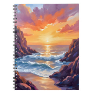 Gouden Horizon Zonsondergang Oceaan Aquarel Notitieboek