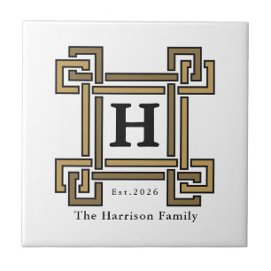 Gouden Houtskool Griekse Sleutel Monogram Familiew Tegeltje