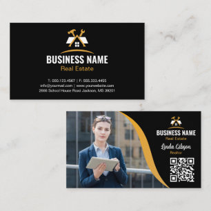 Gouden Huis Logo Makelaar Marmeren Foto QR Code Visitekaartje