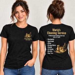 Gouden Huishoudelijke Schoonmaakdienst Vrouw Zwart T-shirt