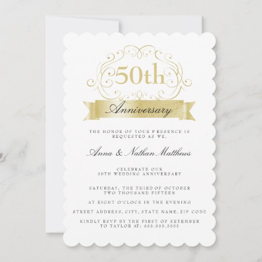 Gouden Huwelijk 50ste Verjaardag Uitnodiging (Voorkant)