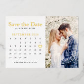 Gouden Huwelijk Save the Date Agenda Foto Folie Uitnodiging (Voorkant)