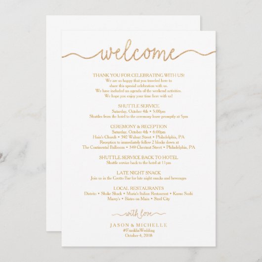 Gouden Huwelijks Itinerarium - Bruiloft Welkom Programma (Voorkant / Achterkant)