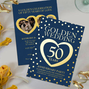 Gouden huwelijksjubileum 50ste verjaardagsfeest bl folie uitnodiging