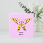 GOUDEN HYPER VLINDER, EDELGESTEENTEN Roze Trouw Ui Kaart (Staand voorkant)