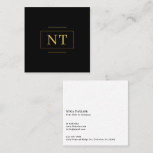 Gouden Initiaal Rand Monogram Minimalistisch Zwart Vierkante Visitekaartje