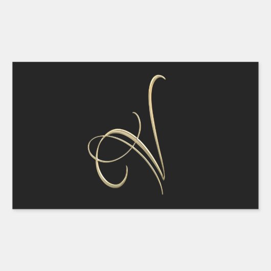 Gouden initiaal V monogram Rechthoekige Sticker (Voorkant)