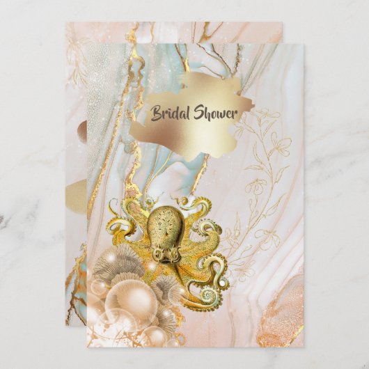 Gouden inkt marmeren werveling octopus strand them kaart (Voorkant / Achterkant)