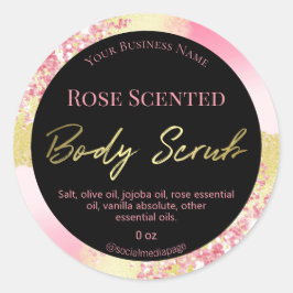 Gouden inkt met roze glitter body scrub labels