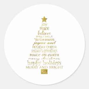 Gouden Inspiratie Kerstboom Vrede Vreugde Ronde Sticker