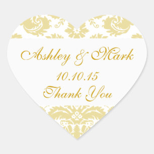 Gouden Ivoor Damask Trouwgunst Hart Sticker