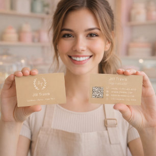 Gouden ivoor monogram krans modern QR-code Visitekaartje