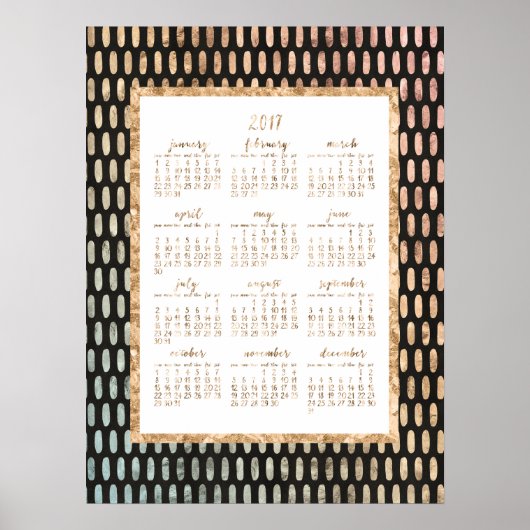 Gouden Jaarlijkse 2017 Agenda Poster Zwart 18x24 (Voorkant)