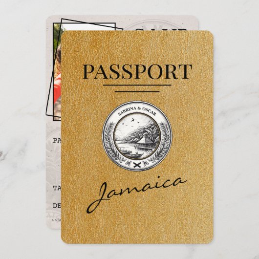 Gouden Jamaica paspoort Bewaar de datum Save The Date (Voorkant / Achterkant)