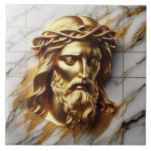 Gouden Jezus Een Goddelijke Aanwezigheid in Marmer Tegeltje (Voorkant)