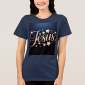 Gouden Jezus Schrift Blauw Tri-Blend Shirt (Voorkant)