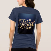 Gouden Jezus Schrift Blauw Tri-Blend Shirt (Achterkant)