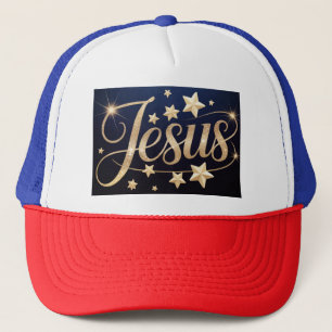 Gouden Jezus Schrift Blauw  Trucker Pet
