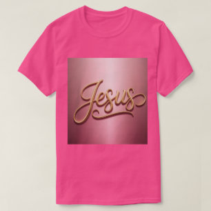 Gouden Jezus Schrift Roze Basic Heren T-Shirt
