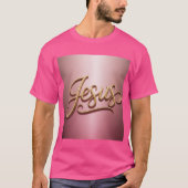 Gouden Jezus Schrift Roze Basic Heren T-Shirt (Voorkant)