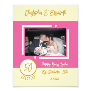 Gouden jubileum gepersonaliseerde namen roze foto afdruk