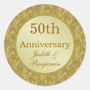 Gouden Jubileum op gouden pauw achtergrond Ronde Sticker