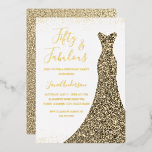 Gouden jurk 50 & Fabulous Verjaardag Folie Folie U Uitnodiging