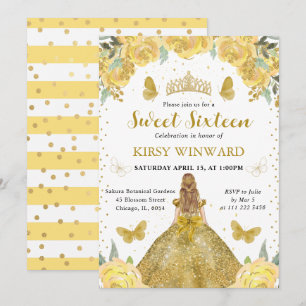 Gouden Jurk Blond Prinses Sweet 16 Kaart