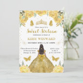 Gouden Jurk Donkere Huid Prinses Sweet 16 Kaart (Staand voorkant)