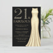 Gouden jurk en zwarte vrouwen 21e verjaardagsfeest kaart (Staand voorkant)