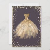 Gouden jurk,Takken,Diamanten sterren Quinceañera Kaart (Achterkant)