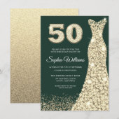 Gouden Jurk Vrouwen 50ste Verjaardagsfeestje Groen Kaart (Voorkant / Achterkant)