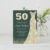 Gouden Jurk Vrouwen 50ste Verjaardagsfeestje Groen Kaart (Staand voorkant)