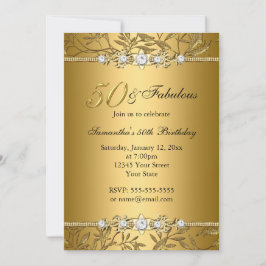 Gouden Juwelen Blad 50 Verjaardagsuitnodiging Fabu Kaart
