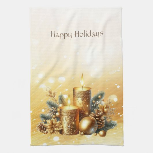 Gouden kaarsen Kerst Vakantie Keuken Handdoek (Verticaal)