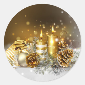 Gouden kaarsen Vrolijke kerstvakantie Ronde Sticker