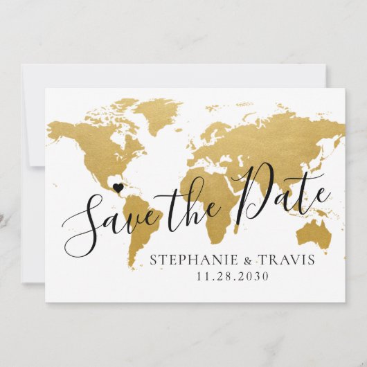 Gouden Kaart Bestemming Bruiloft Save the Date Kaa (Voorkant)