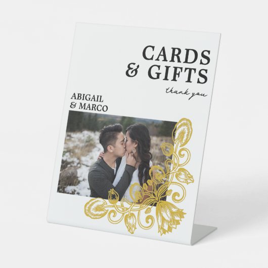 gouden Kaarten en geschenken Reclamebord Met Voetstuk (Voorkant)