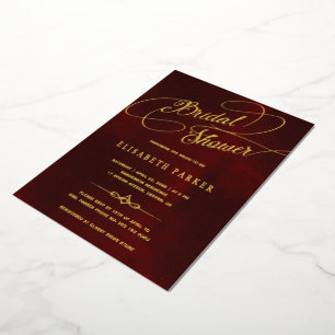 Gouden kalligrafie bordeauxrood vintage bruidsdouc folie uitnodiging