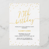 Gouden Kalligrafie Confetti 70e Verjaardagsfeest Folie Uitnodiging (Voorkant)