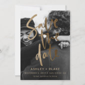 Gouden Kalligrafie Foto Bewaar de Datum Magnetische Uitnodiging (Voorkant)