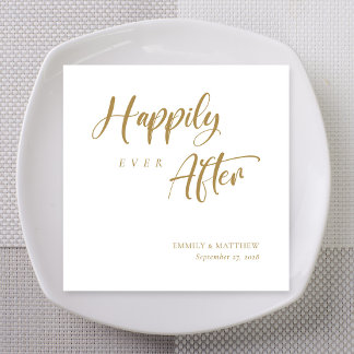 Gouden kalligrafie Happily Ever After Bruiloft Servet
