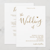 Gouden Kalligrafie Hart Script QR Code Bruiloft Kaart (Voorkant / Achterkant)