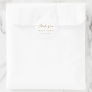 Gouden kalligrafie op witte bedanksticker ronde sticker