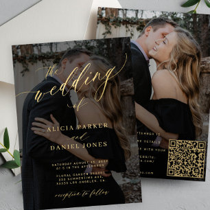 Gouden kalligrafie overlay foto QR CODE bruiloft Kaart