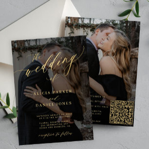 Gouden kalligrafie overlay foto QR CODE bruiloft Kaart