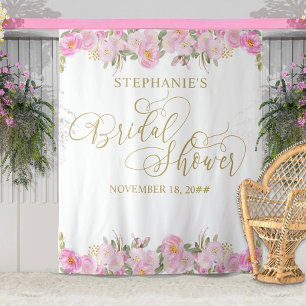 Gouden kalligrafie Roze Bloem Bruiloftsborrel Wandkleed