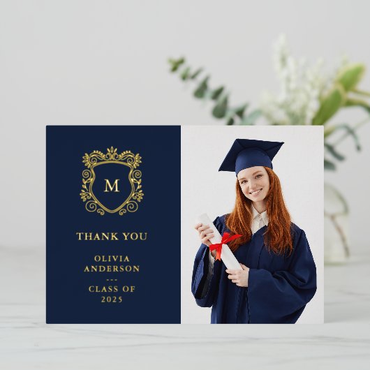 gouden kam | Elegant Afstuderen Bedankt Gold Folie Uitnodiging (Staand Voorkant)