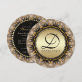 Gouden Kant Fractals Dinerparty (Rond) Uitnodiging (Voorkant / Achterkant)