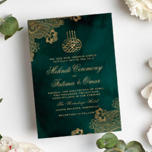 Gouden Kant Groene Islamitische Moslim Henna Cerem Kaart